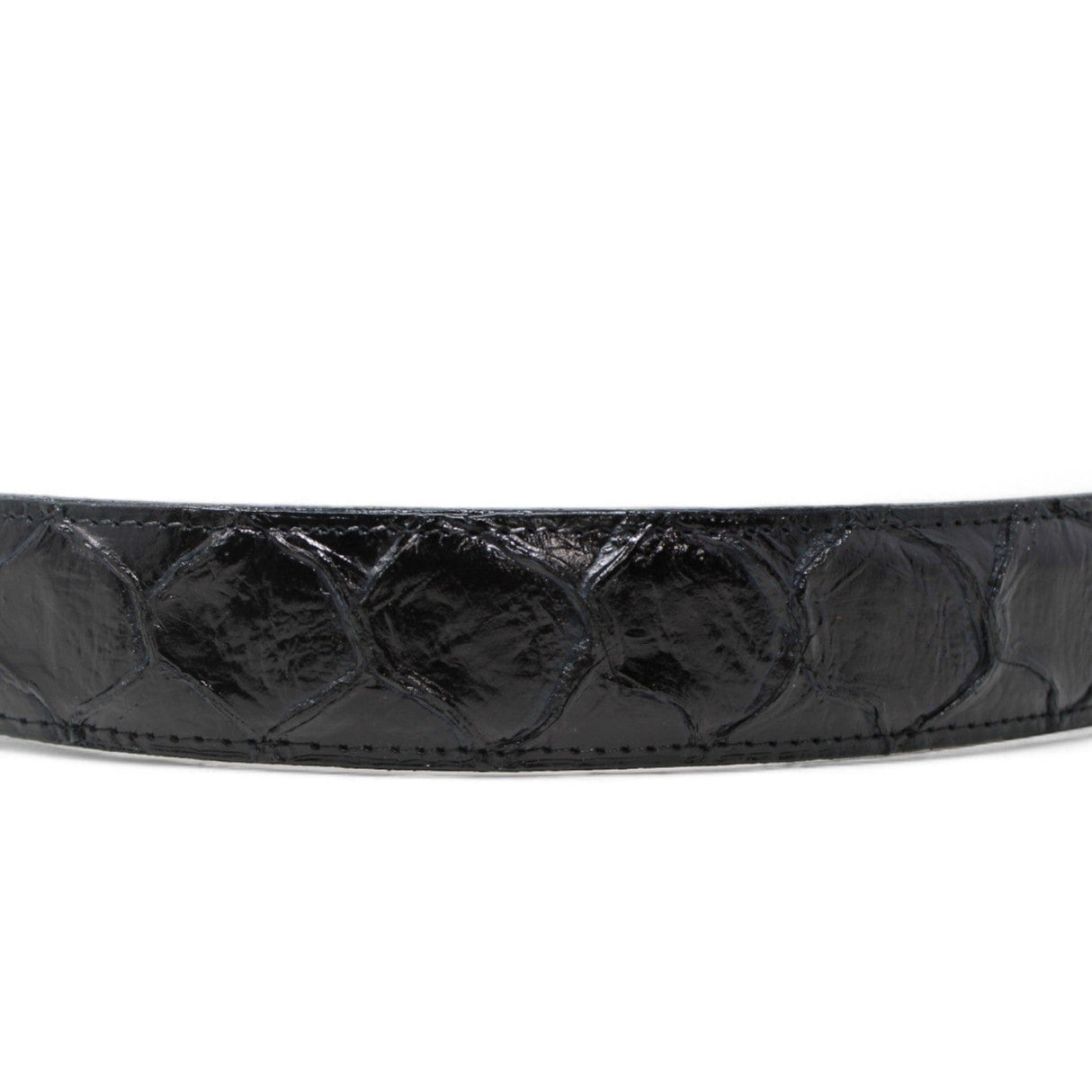 Tanner Mark Boots Belts Cinturón de Piel Genuina con Estampado de Pirarucu y Hebilla Metálica Texas Negro