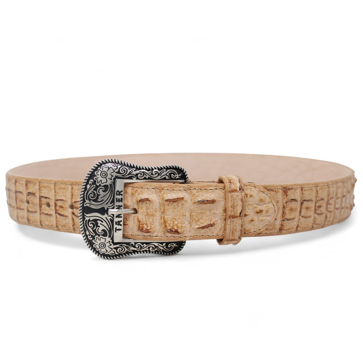 Tanner Mark Boots Belts Genuine Leather Caiman Hornback Print Texas Metal Buckle Belt Sand Color - Tanner Mark Boots