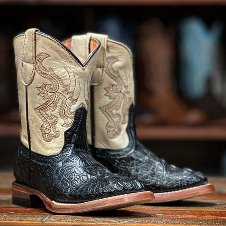 Tanner Mark Boots Boots Black / 7 Tanner Mark Kid's Gator Print Square Toe Boots - Stoney
