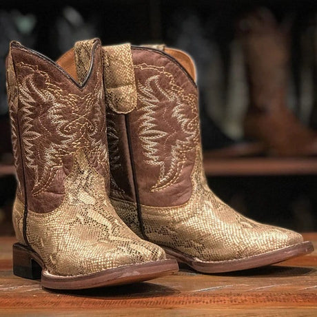 Tanner Mark Boots Boots Brown / 7 Tanner Mark Kid's Carunga Lizard Print Square Toe Boots - Little Monster