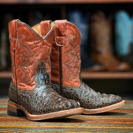 Tanner Mark Boots Boots Brown / 7 Tanner Mark Kid's Gator Print Square Toe Boots - Boone