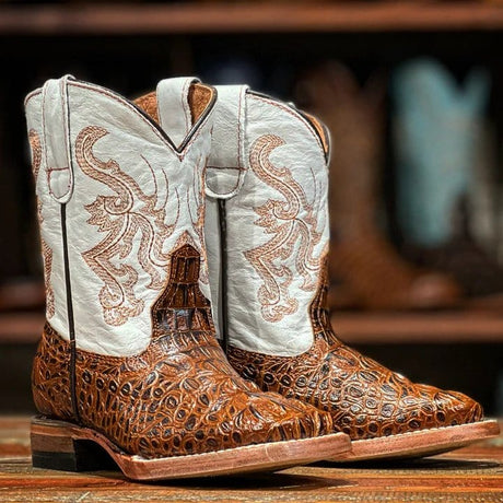 Tanner Mark Boots Boots Cognac / 7 Tanner Mark Kid's Gator Print Square Toe Boots - Lawson