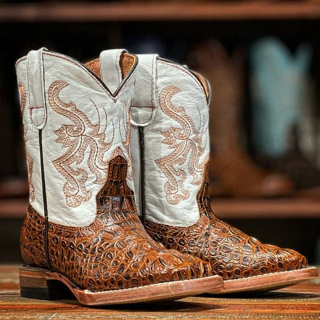 Tanner Mark Boots Boots Cognac / 7 Tanner Mark Kid's Gator Print Square Toe Boots - Lawson