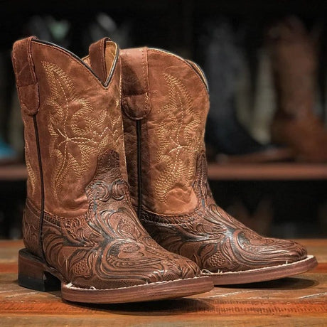 Tanner Mark Boots Boots Honey / 7 Tanner Mark Kid's Leather Square Toe Boots - Sawyer