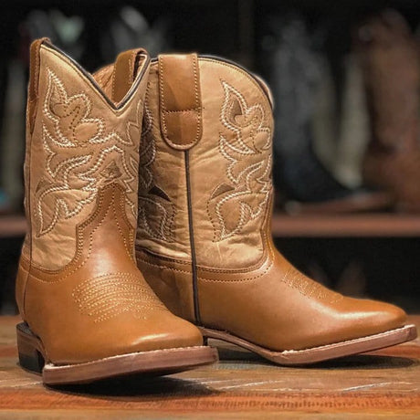 Tanner Mark Boots Boots Honey / 7 Tanner Mark Kid's Leather Square Toe Boots - Slim