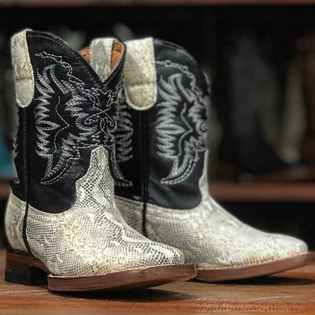 Tanner Mark Boots Boots Natural / 7 Tanner Mark Kid's Carunga Lizard Print Square Toe Boots - Temple