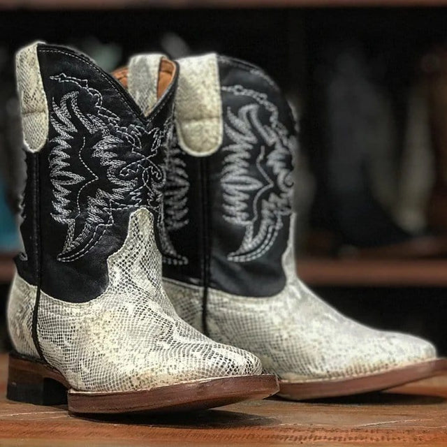 Tanner Mark Boots Boots Natural / 7 Tanner Mark Kid's Carunga Lizard Print Square Toe Boots - Temple