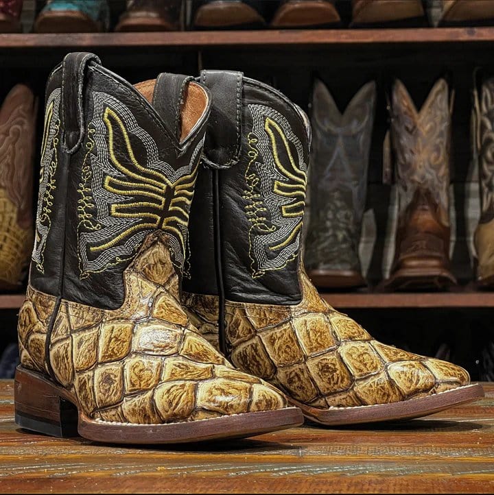 Tanner Mark Boots Boots Oryx / 7 Tanner Mark Kid's Monster Fish Print Square Toe Boots - Billy