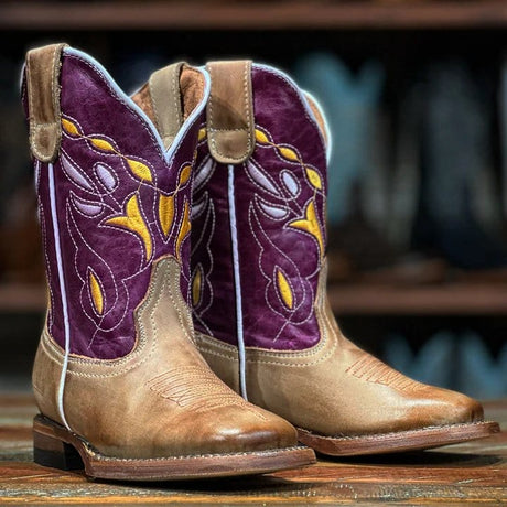 Tanner Mark Boots Boots Tan / 7 Tanner Mark Kid's Leather Square Toe Boots - Shahan