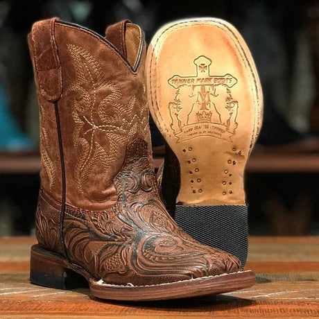 Tanner Mark Boots Boots Tanner Mark Kid's Leather Square Toe Boots - Sawyer