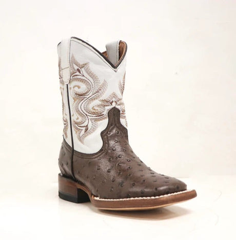 Tanner Mark Boots Boots Tanner Mark Kid's Ostrich Print Square Toe Boots - Shane