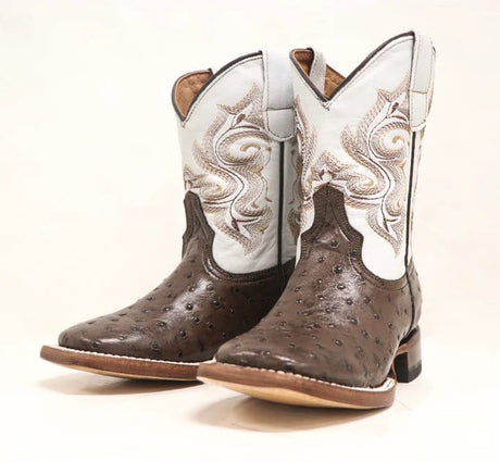 Tanner Mark Boots Boots Tanner Mark Kid's Ostrich Print Square Toe Boots - Shane