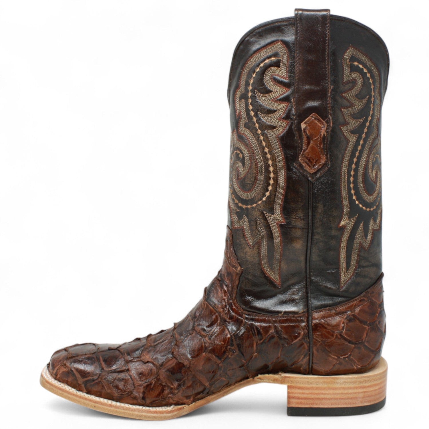 Tanner Mark Boots Boots Tanner Mark Men's Genuine Monster Fish Leather Square Toe Boots Brown TMX201307