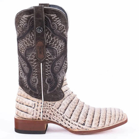 Tanner Mark Boots Boots Tanner Mark Men's Print Caiman Belly Square Toe Boots Natural TM205569