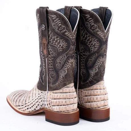 Tanner Mark Boots Boots Tanner Mark Men's Print Caiman Belly Square Toe Boots Natural TM205569
