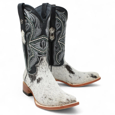 Tanner Mark Boots Boots Tanner Mark Men's Square Toe Leather Boots Black & White Hair Cowhide TM205579