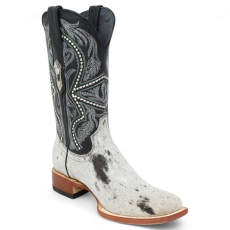 Tanner Mark Boots Boots Tanner Mark Men's Square Toe Leather Boots Black & White Hair Cowhide TM205579