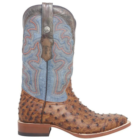 Tanner Mark Boots Boots Tanner Mark Men's Van Zandt Print Ostrich Square Toe Boots Cognac TM205524