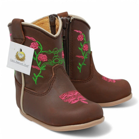 White Diamonds Boots Boots Brown / 2 Genuine Leather Baby Girl Boots Round Toe with Flowers