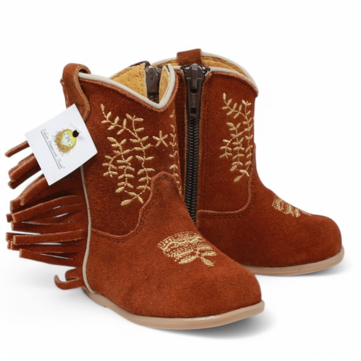White Diamonds Boots Boots Brown / 2 Genuine Leather Round Toe Baby Girl Fringe Boots