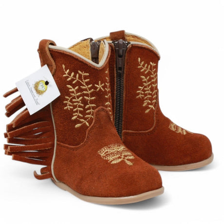 White Diamonds Boots Boots Brown / 2 Genuine Leather Round Toe Baby Girl Fringe Boots