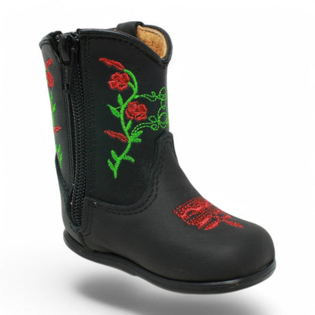 White Diamonds Boots Boots Genuine Leather Baby Girl Boots Round Toe with Flowers