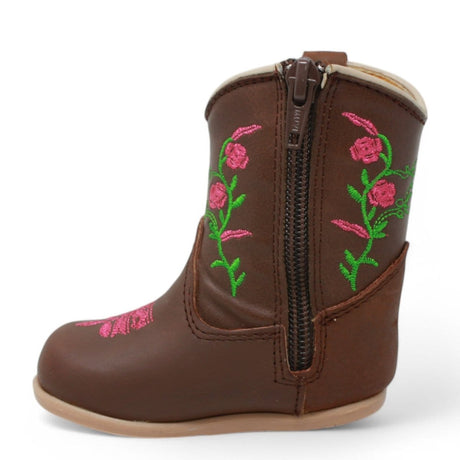White Diamonds Boots Boots Genuine Leather Baby Girl Boots Round Toe with Flowers