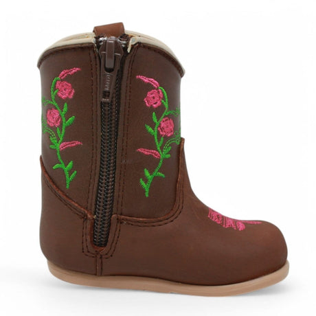 White Diamonds Boots Boots Genuine Leather Baby Girl Boots Round Toe with Flowers
