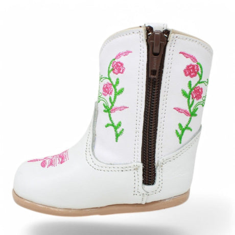 White Diamonds Boots Boots Genuine Leather Baby Girl Boots Round Toe with Flowers
