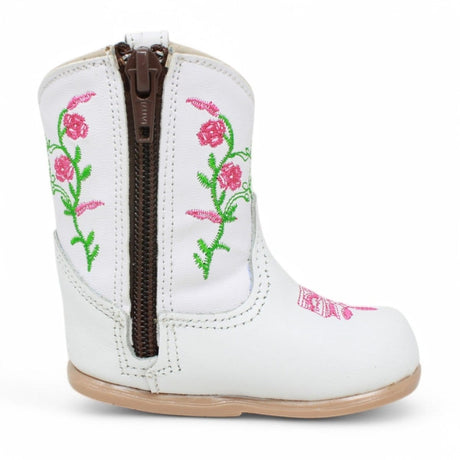 White Diamonds Boots Boots Genuine Leather Baby Girl Boots Round Toe with Flowers