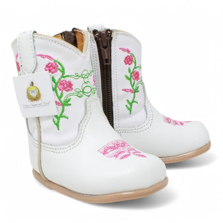 White Diamonds Boots Boots Genuine Leather Baby Girl Boots Round Toe with Flowers
