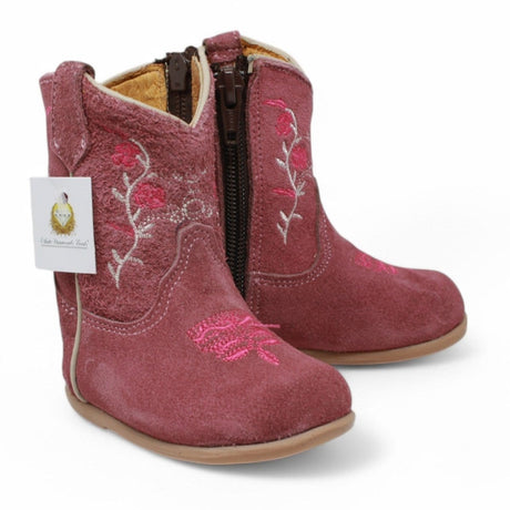 White Diamonds Boots Boots Pink / 2 Genuine Leather Baby Girl Boots Round Toe with Flowers