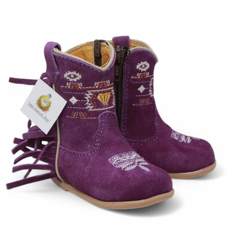 White Diamonds Boots Boots Purple / 2 Genuine Leather Round Toe Baby Girl Fringe Boots