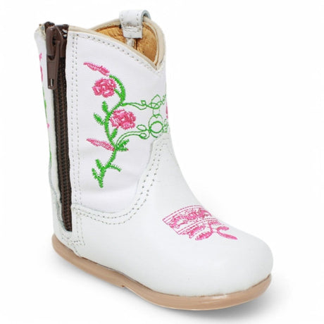 White Diamonds Boots Boots White / 2 Genuine Leather Baby Girl Boots Round Toe with Flowers