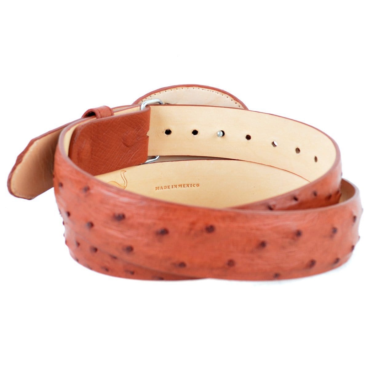 Genuine Ostrich Skin Cowboy Belt Cognac Color - Los Altos Boots