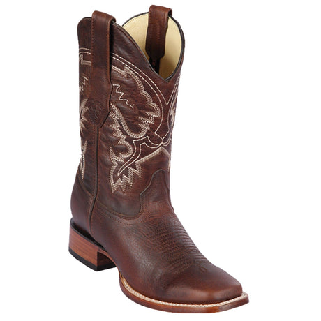 Western Genuine Rage Leather Rodeo Wide Sqaure Toe Boots Walnut Color - Los Altos Boots - Side View
