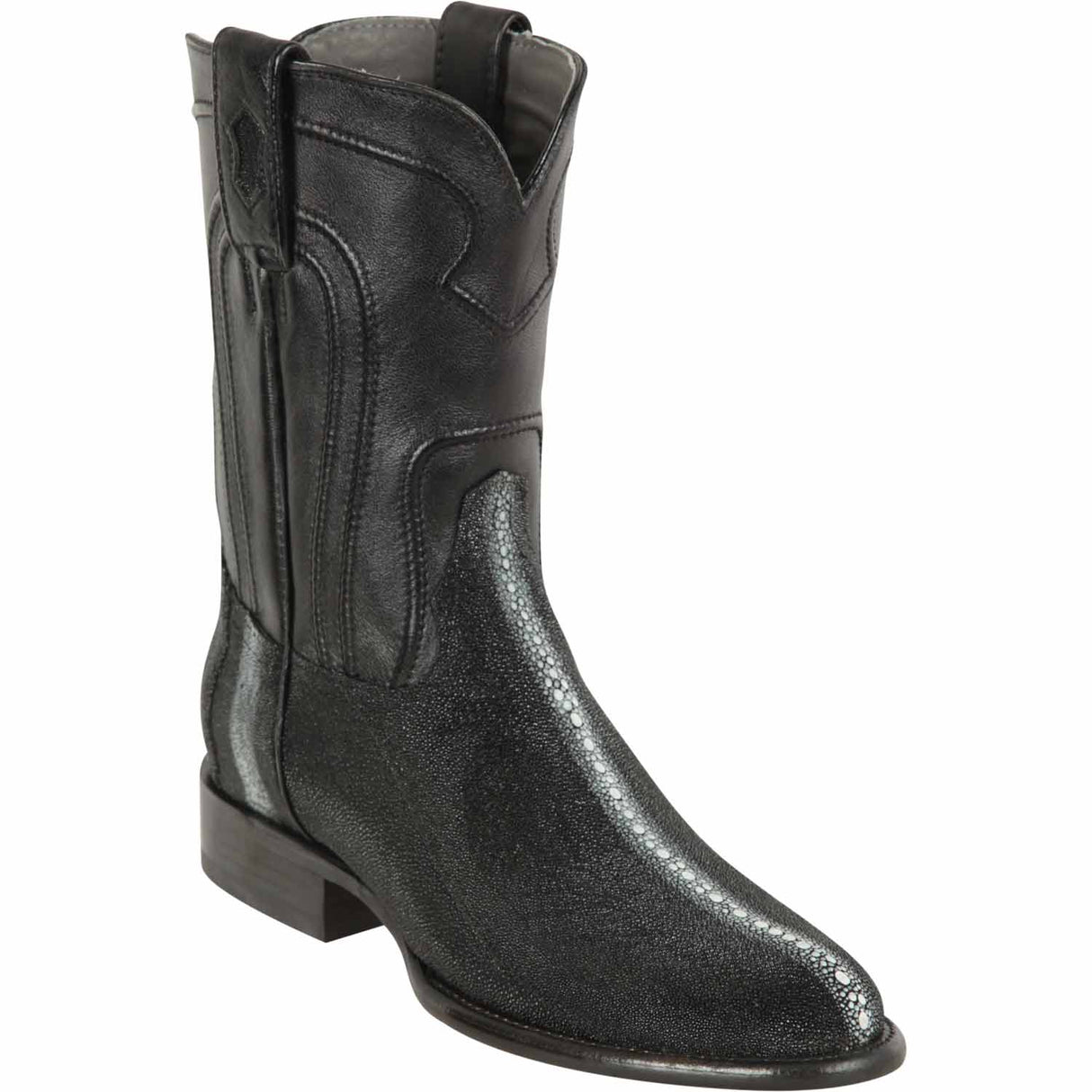 Western Genuine Stingray Row Stone Roper Toe Boots Black Color - Los Altos Boots - Side View