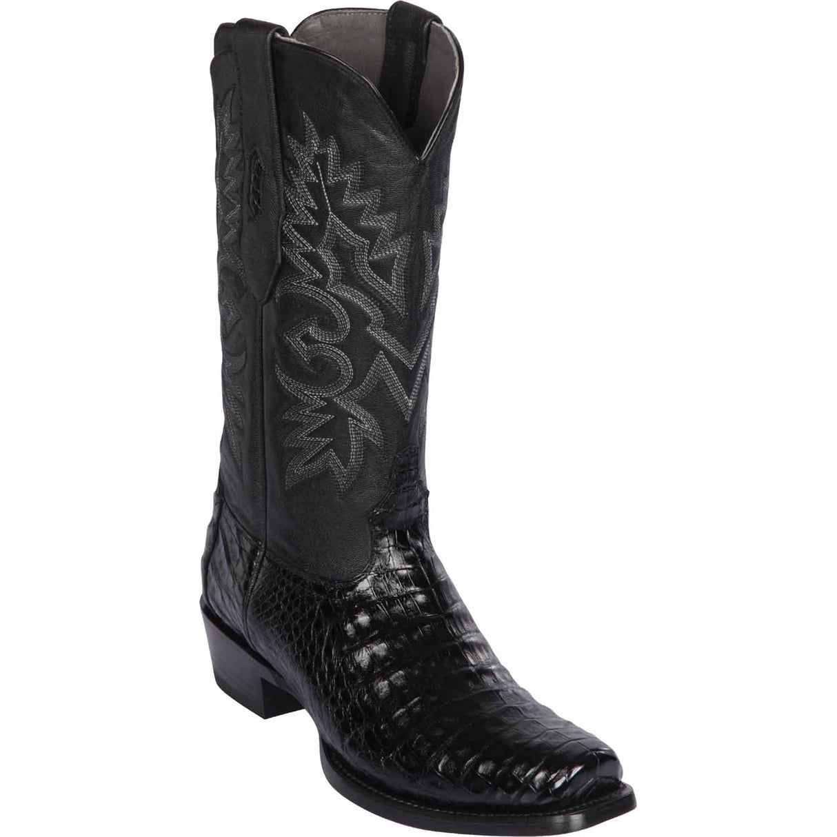 Western Genuine Caiman Belly Skin 7x Toe Boots Black Color - Los Altos boots - Side View
