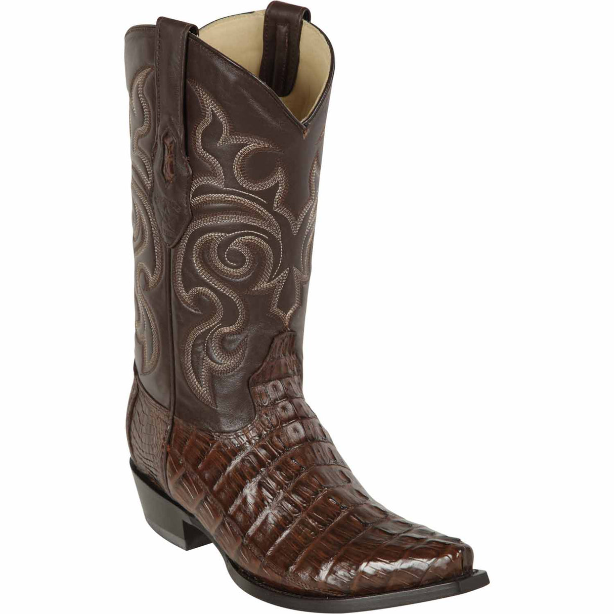 Western Genuine Caiman Tail Snip Toe Boots Black Color - Los Altos Boots - Side View