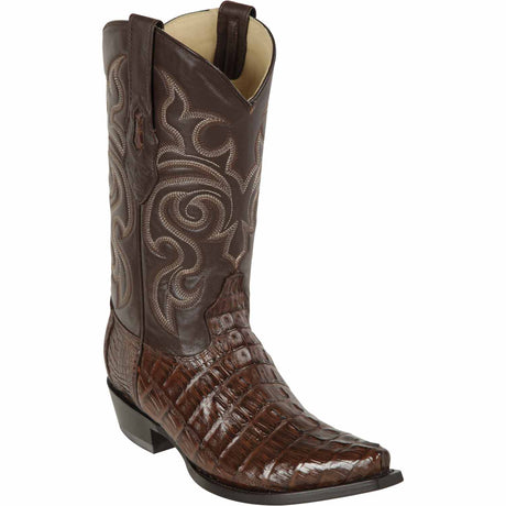 Western Genuine Caiman Tail Snip Toe Boots Black Color - Los Altos Boots - Side View