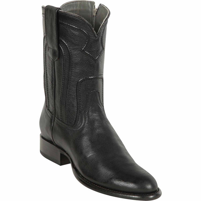 Western Genuine Belmont Leather Roper Toe Boots With Zipper Black Color - Los Altos Boots - Side View