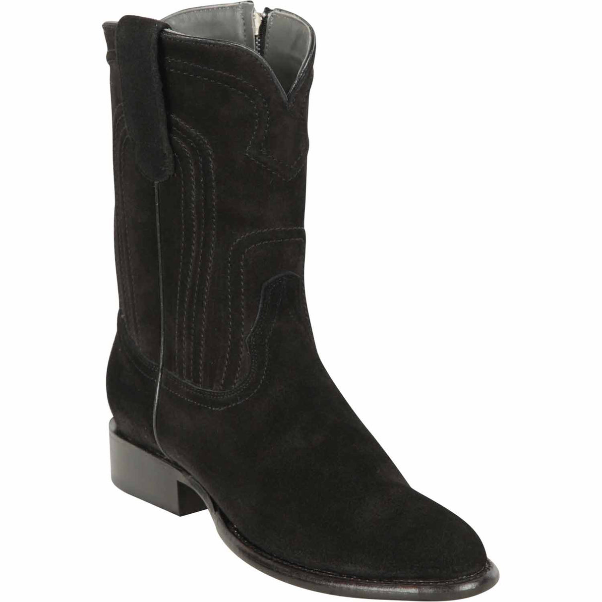 Western Genuine Suede Roper Toe Boots Black Color - Los Altos Boots - Side View
