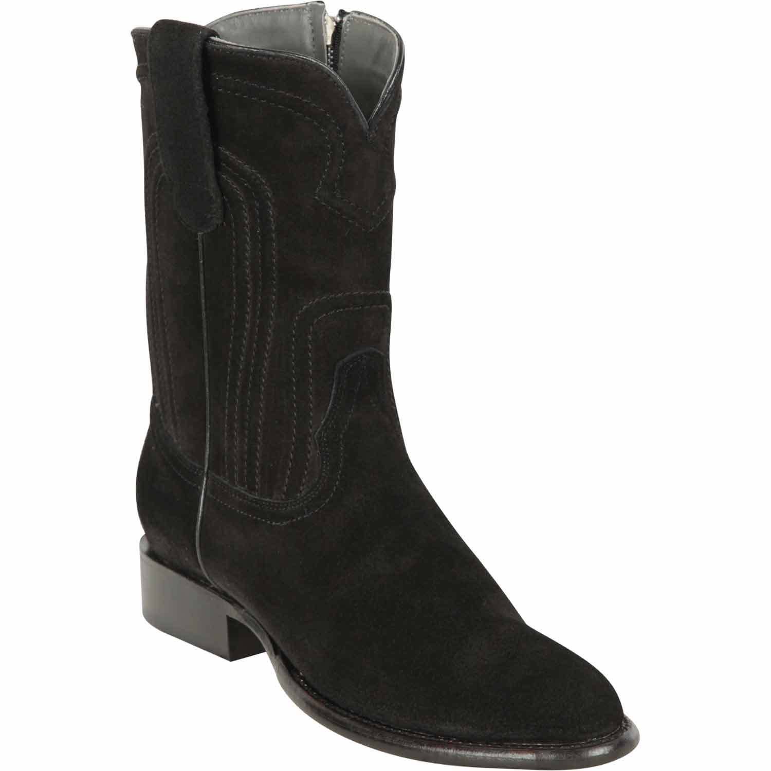 Western Genuine Suede Roper Toe Boots Black Color - Los Altos Boots - Side View