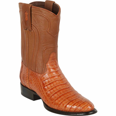 Western Genuine Caiman Belly Skin Roper Toe Boots Cognac Color - Los Altos Boots - Side View