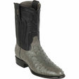 Western Genuine Ostrich Skin Roper Toe Boots Gray Color - Los Altos Boots  Side View