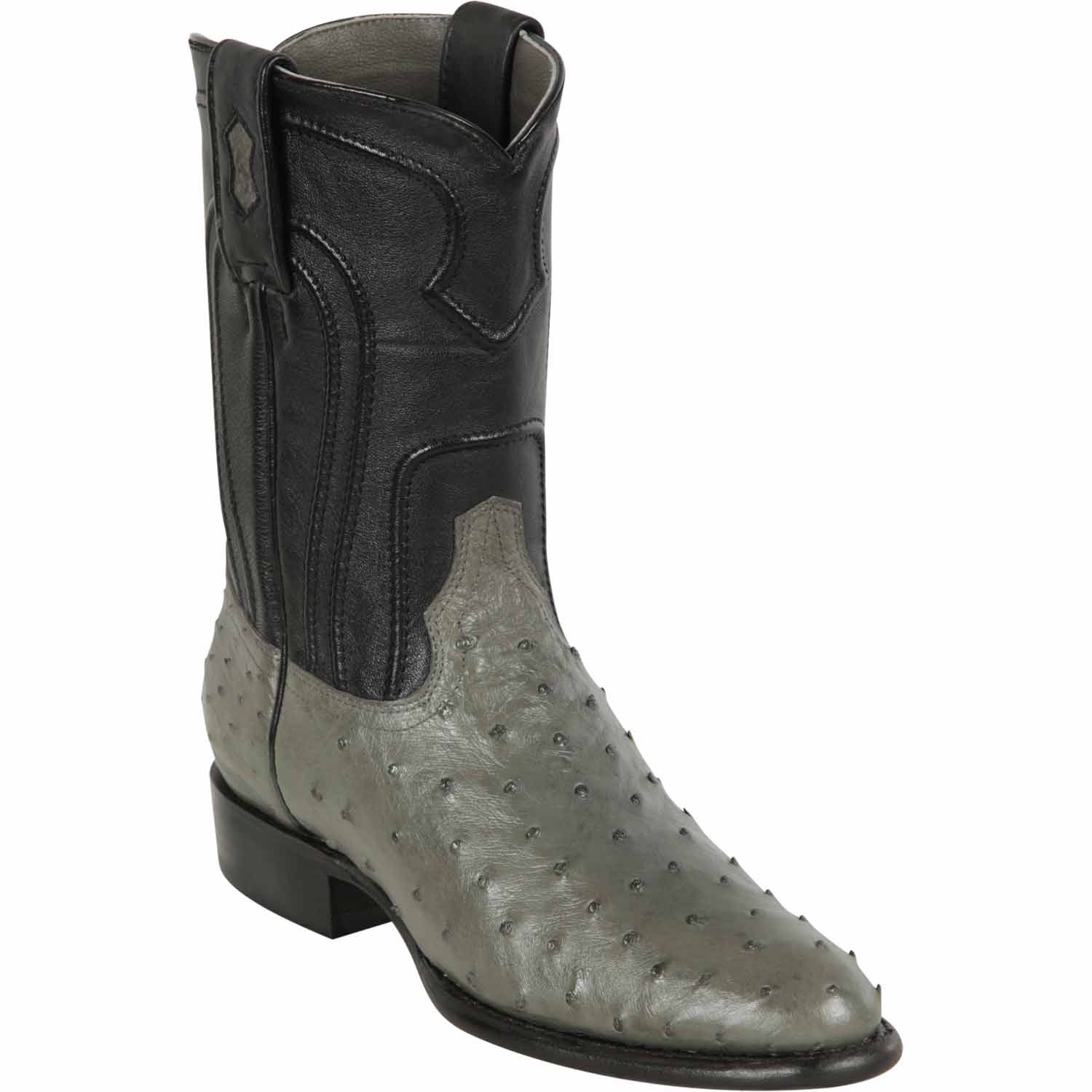 Western Genuine Ostrich Skin Roper Toe Boots Gray Color - Los Altos Boots  Side View