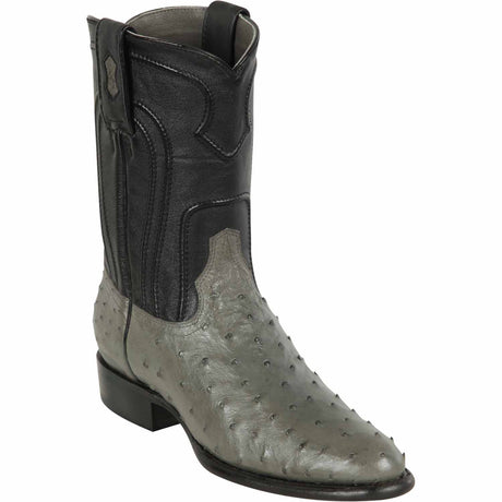 Western Genuine Ostrich Skin Roper Toe Boots Gray Color - Los Altos Boots  Side View