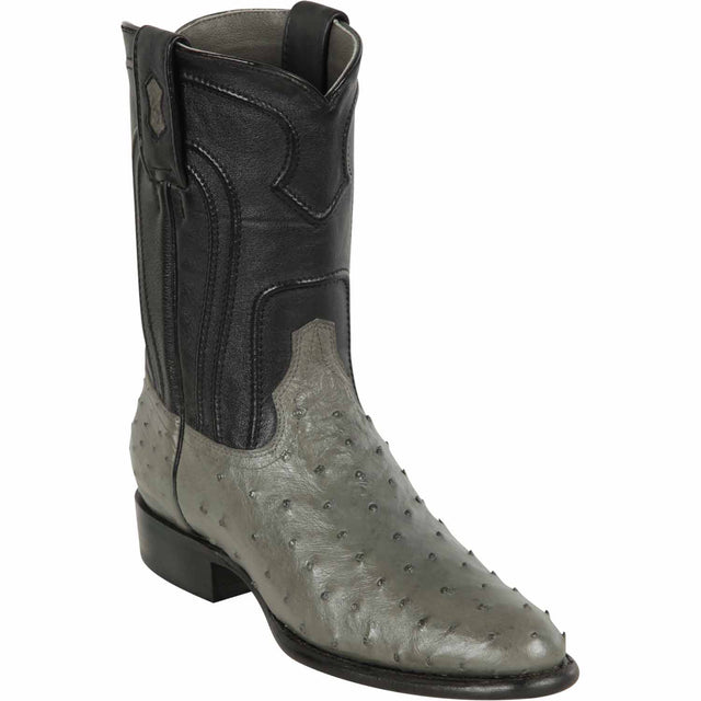Western Genuine Ostrich Skin Roper Toe Boots Gray Color - Los Altos Boots  Side View