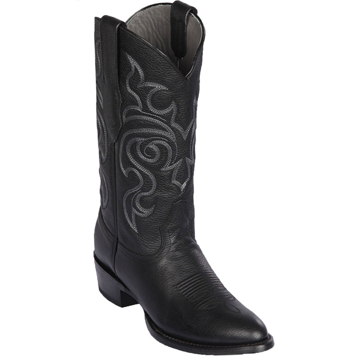 Western Genuine Grisly Leather Round Toe Boots Black Color - Los Altos Boots - Side View
