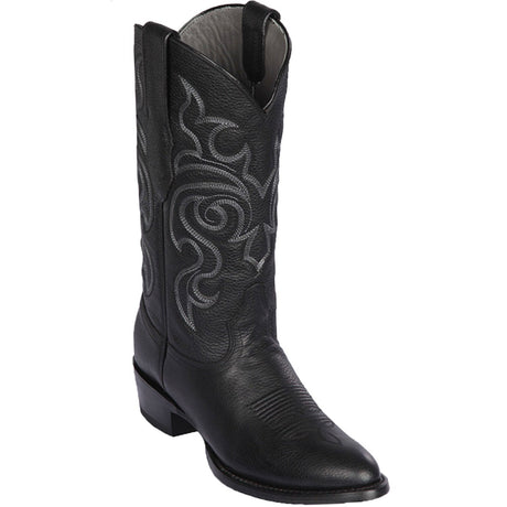 Western Genuine Grisly Leather Round Toe Boots Black Color - Los Altos Boots - Side View